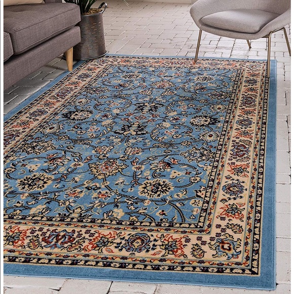 Traditional Area Rug Light Blue Floral 4’ x 6’ - Picture 2 of 8